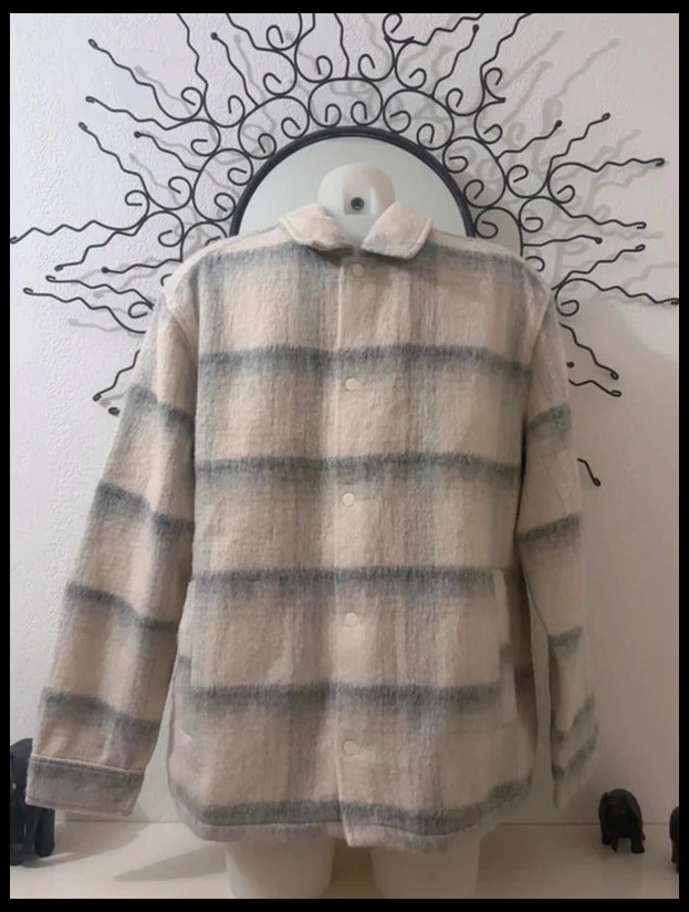 Surchemise épaisse à carreaux écru gris Jules 30 % laine shacket homme L